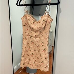 Reformation Floral Mini Dress in Tan and Pink